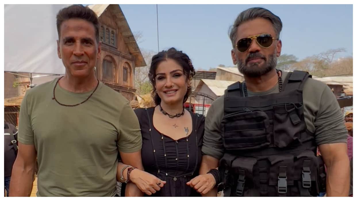 Raveena Tandon Mohra reunion with Akshay Kumar Suniel Shetty steals spotlight ahead of Welcome To The Jungle