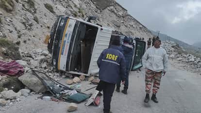 Accident on India China border Truck transporting a broken down Thar vehicle overturns near Mana one Died