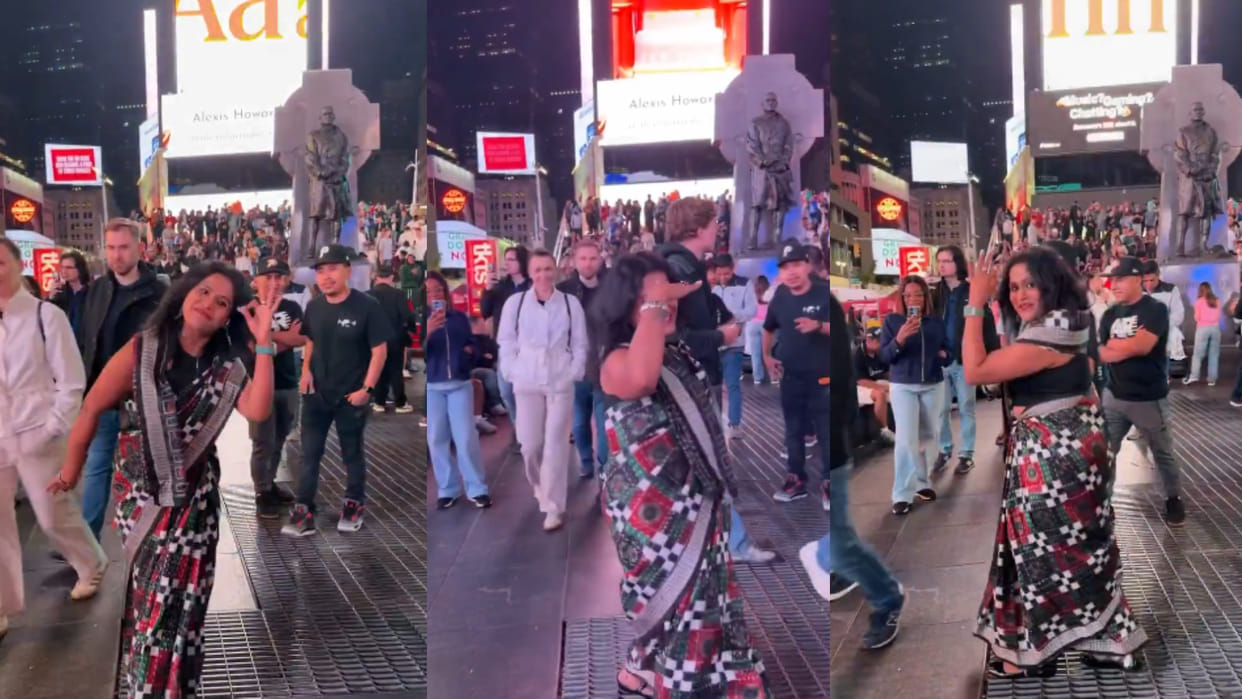 Indian woman saree dance New York times square sparks social media debate viral video