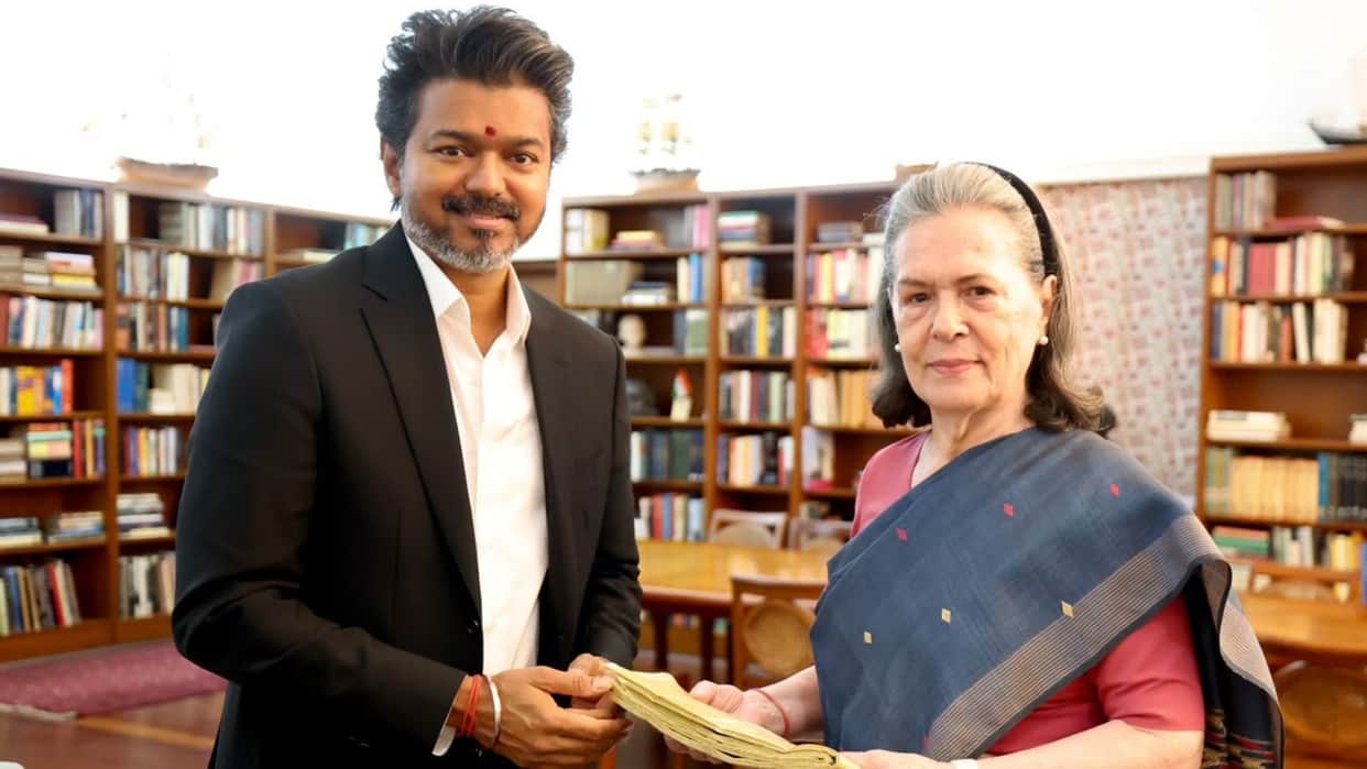 Tamil Nadu CM c joseph vijay meets sonia gandhi rahul gandhi during delhi visit for niti aayog meeting