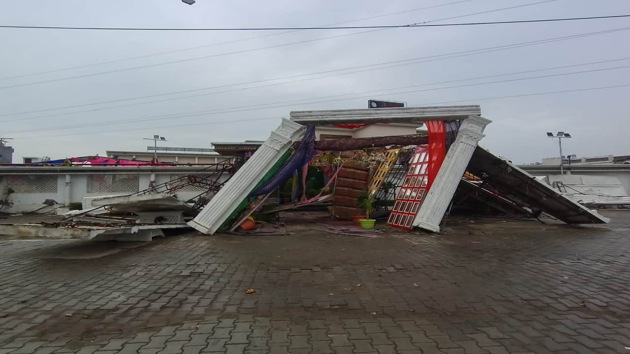 Petrol pump roof blown off by storm in Bareilly hundreds of poles and trees toppled
