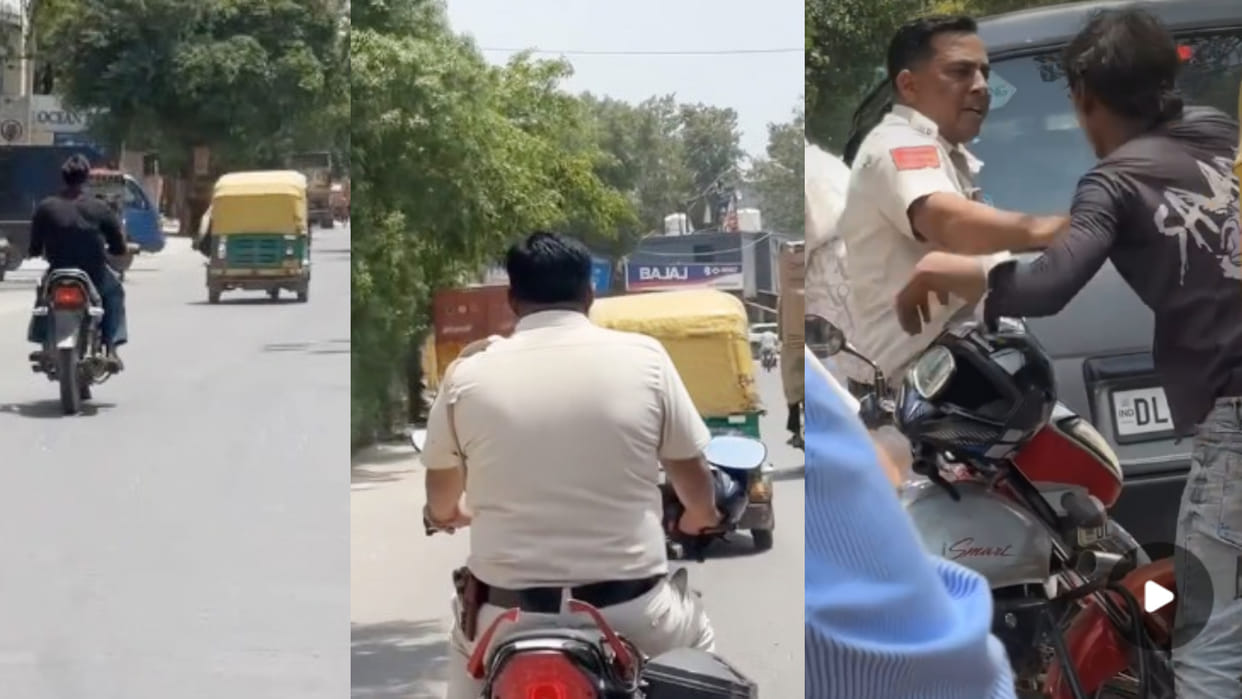 Delhi police cop catches chain snatcher from bike like bollywood hero video goes viral