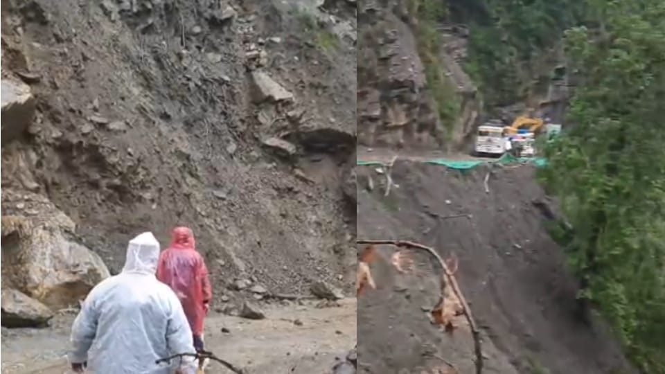 Yamunotri Highway Landslide near Hanuman Chatti road blocked by debris  traffic affected