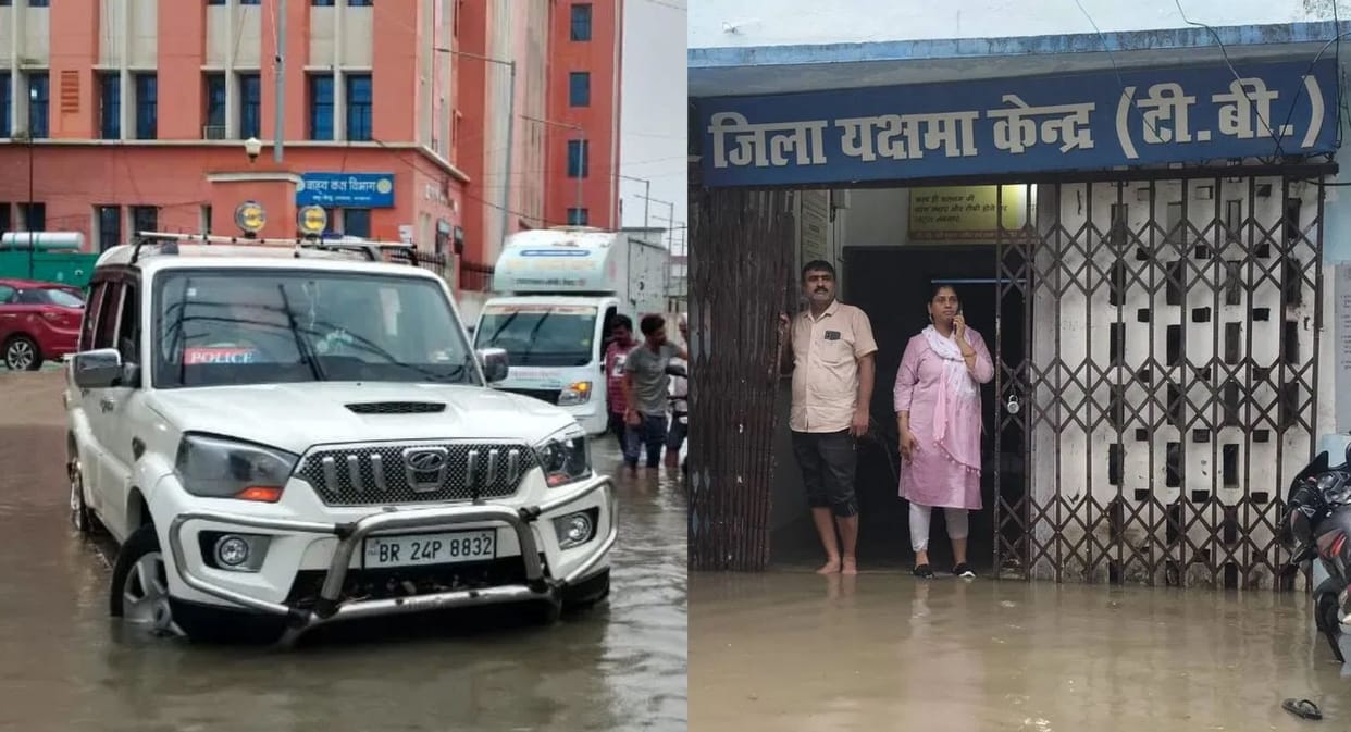 Bihar Weather Update Heavy Rain Brings Relief from 44°C Heat Waterlogging Hits Roads and Government Offices