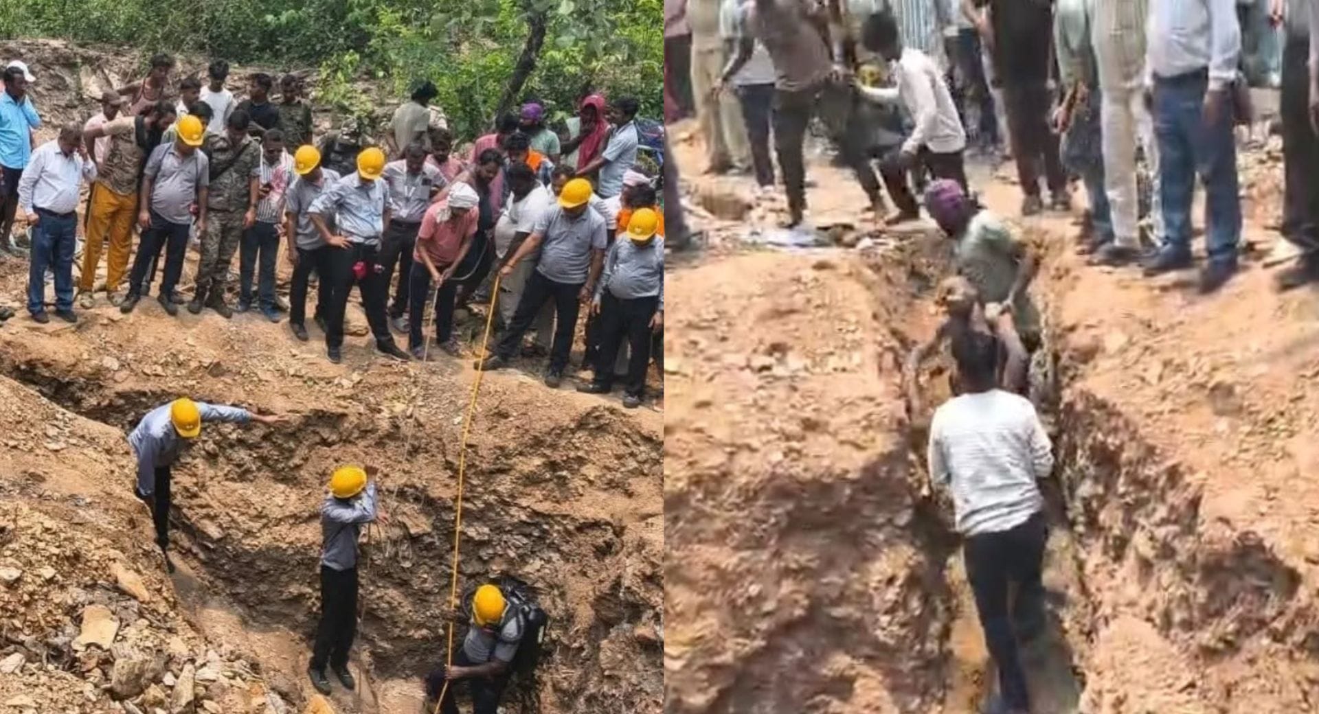 शव निकालती हुई रेस्क्यू टीम