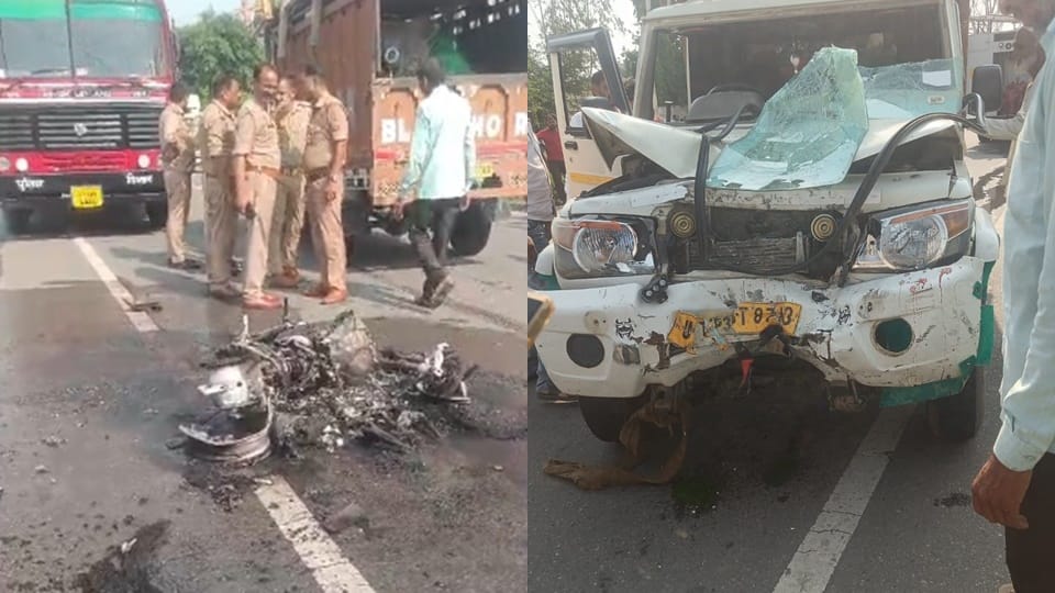 Video: Bike turns into a fireball after collision with truck; rider burns to death, pillion rider battles life