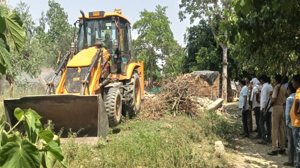 Administration bulldozer razes under-construction mosque in Sitapur structure demolished access path cleared