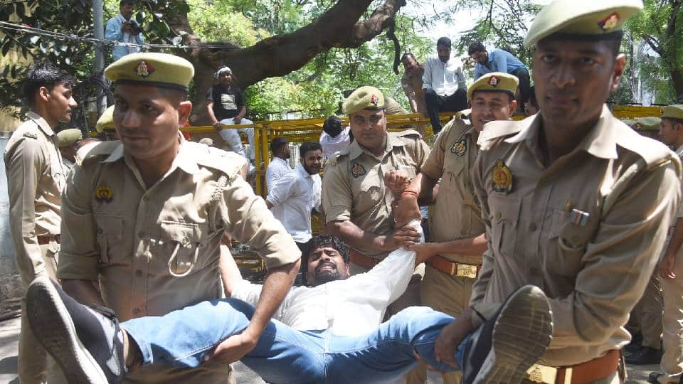 Congress protests in Lucknow against paper leak clashes with police NSUI activist faints