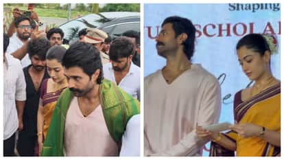 Vijay Deverakonda Rashmika Mandanna keep up their promise visit hometown to honour meritorious students