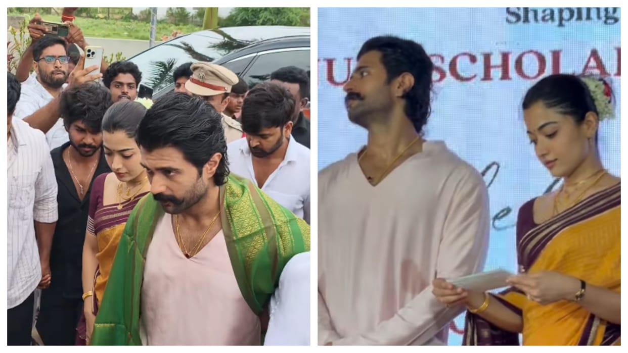 Vijay Deverakonda Rashmika Mandanna keep up their promise visit hometown to honour meritorious students