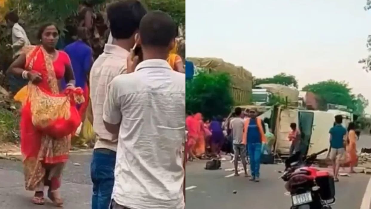 pickup van loaded with mangoes overturned people engange looting mangoes trader died