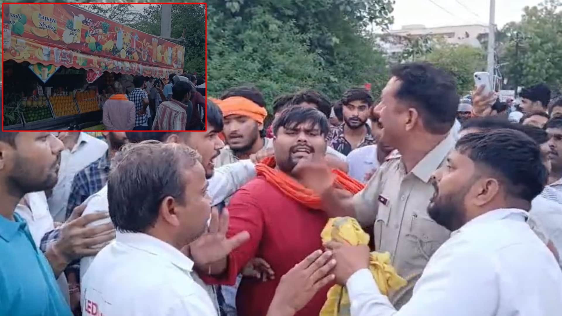 जूस की दुकान के बाहर कथित मांस के टुकड़े मिलने पर मचा बवाल
