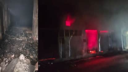 A short circuit caused a fire in a shop and a tent house warehouse