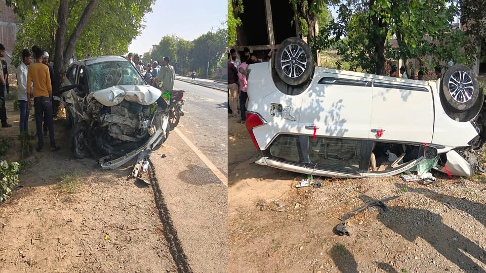 Three killed and 13 injured in collision between two cars on highway in Agra