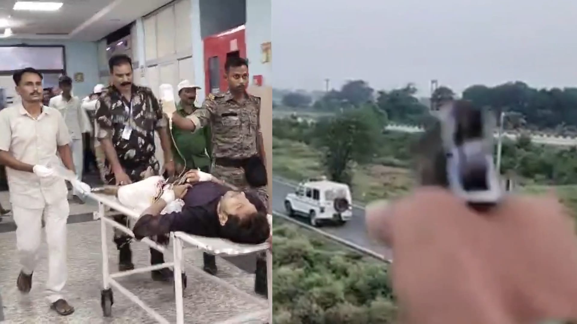 घायल को अस्पताल ले जाती पुलिस