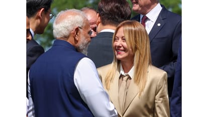 g7 summit leaders off mic moments meloni quits smoking macron watch football ufc talks