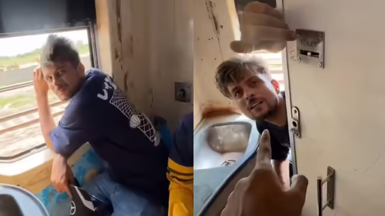 Indian Railways Viral Video General Passenger Occupies Sleeper Coach Toilet Fights Man On Complaining Railway