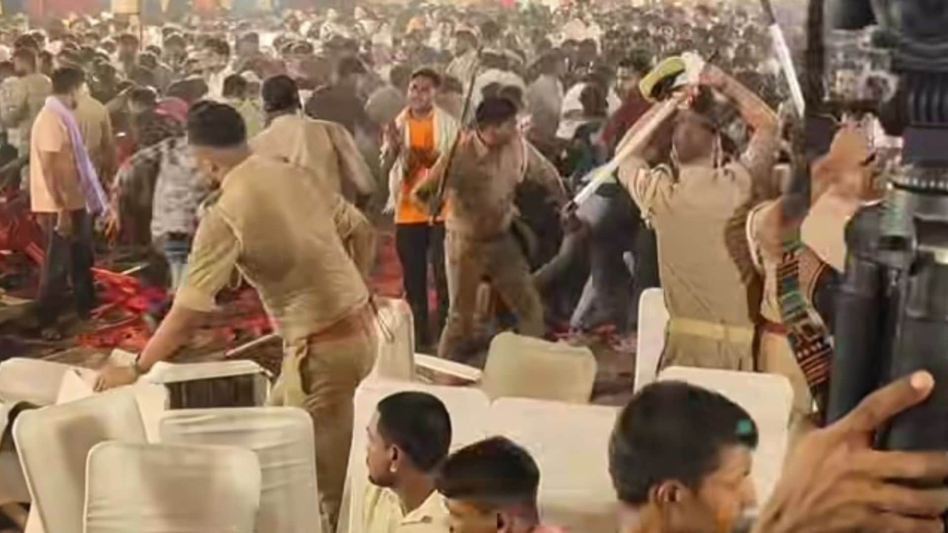 Crowd out of control seeing Bhojpuri star Pawan Singh police force after barricades break six injured
