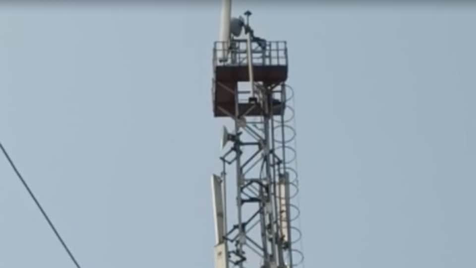 Woman climbs mobile tower in Punjab