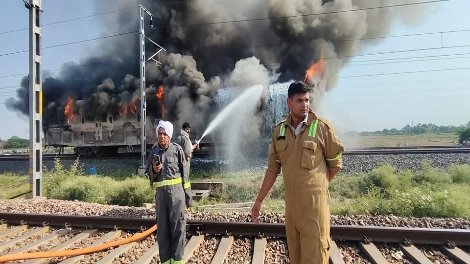 Fire breaks out in freight train on Dedicated Freight Corridor in Firozabad
