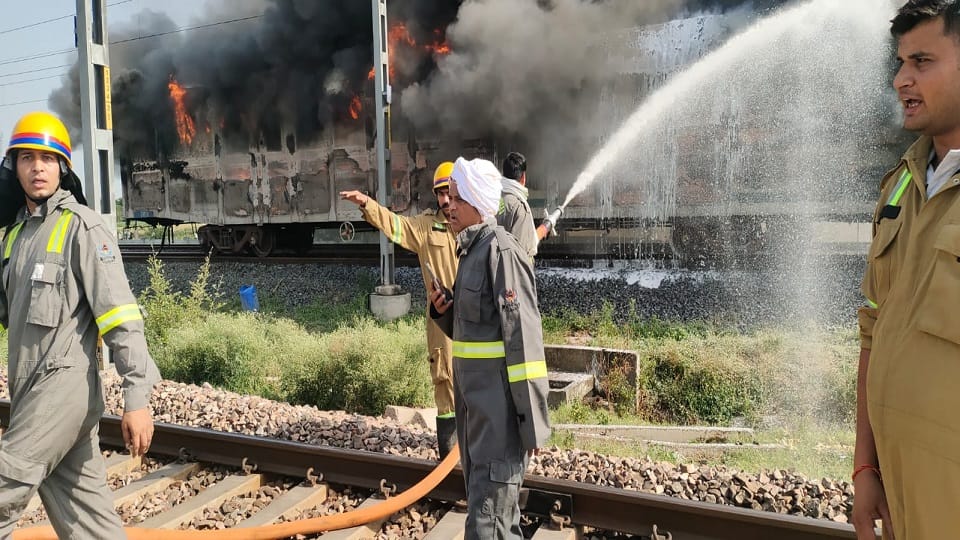 Fire breaks out in freight train on Dedicated Freight Corridor in Firozabad