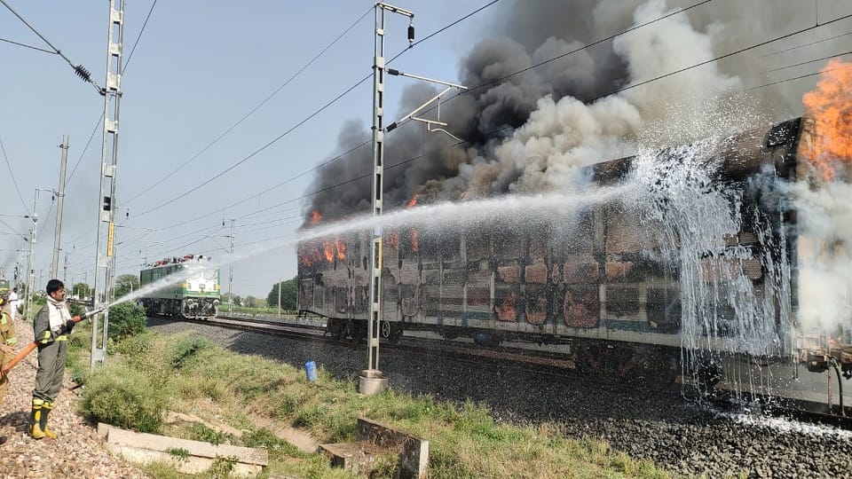 Fire breaks out in freight train on Dedicated Freight Corridor in Firozabad
