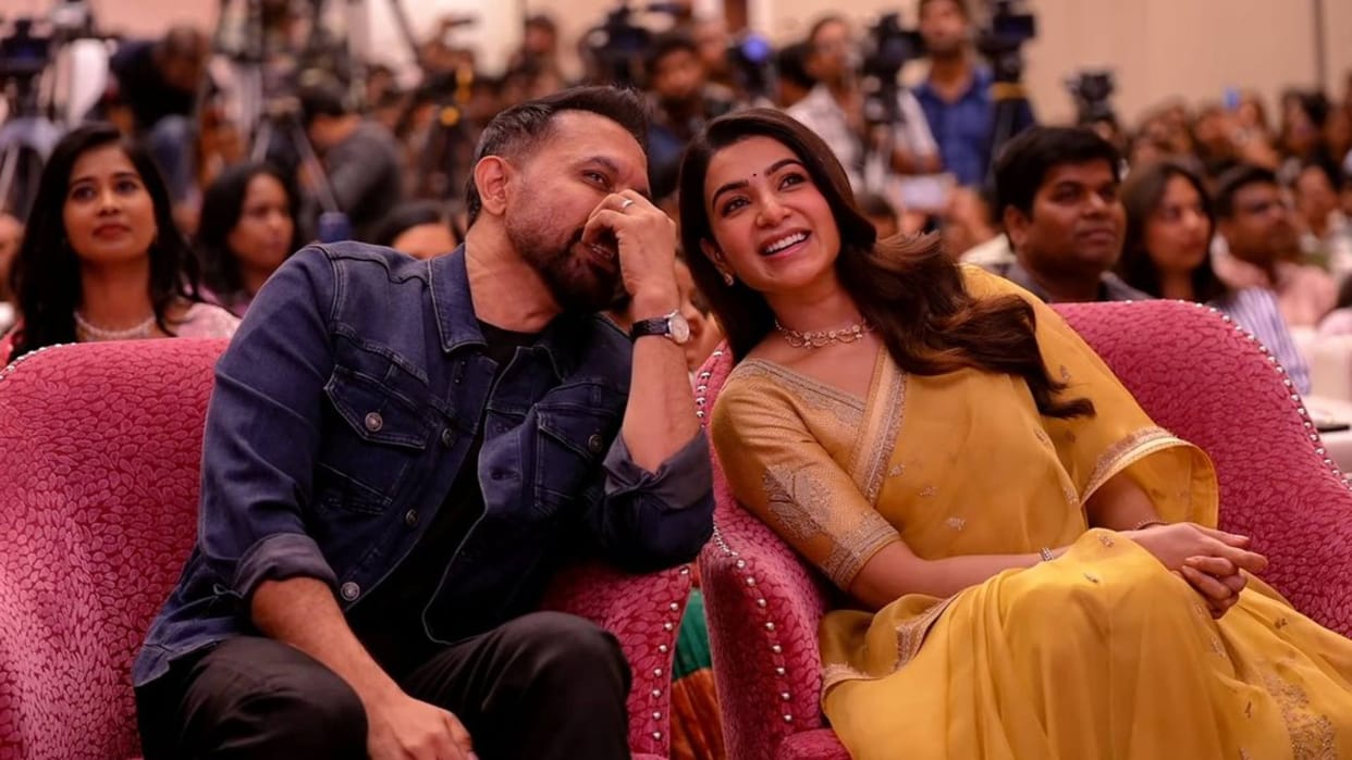 filmmaker Raj Nidimoru refuses to say I love you to wife Samantha At the Maa Inti Bangaaram pre release event