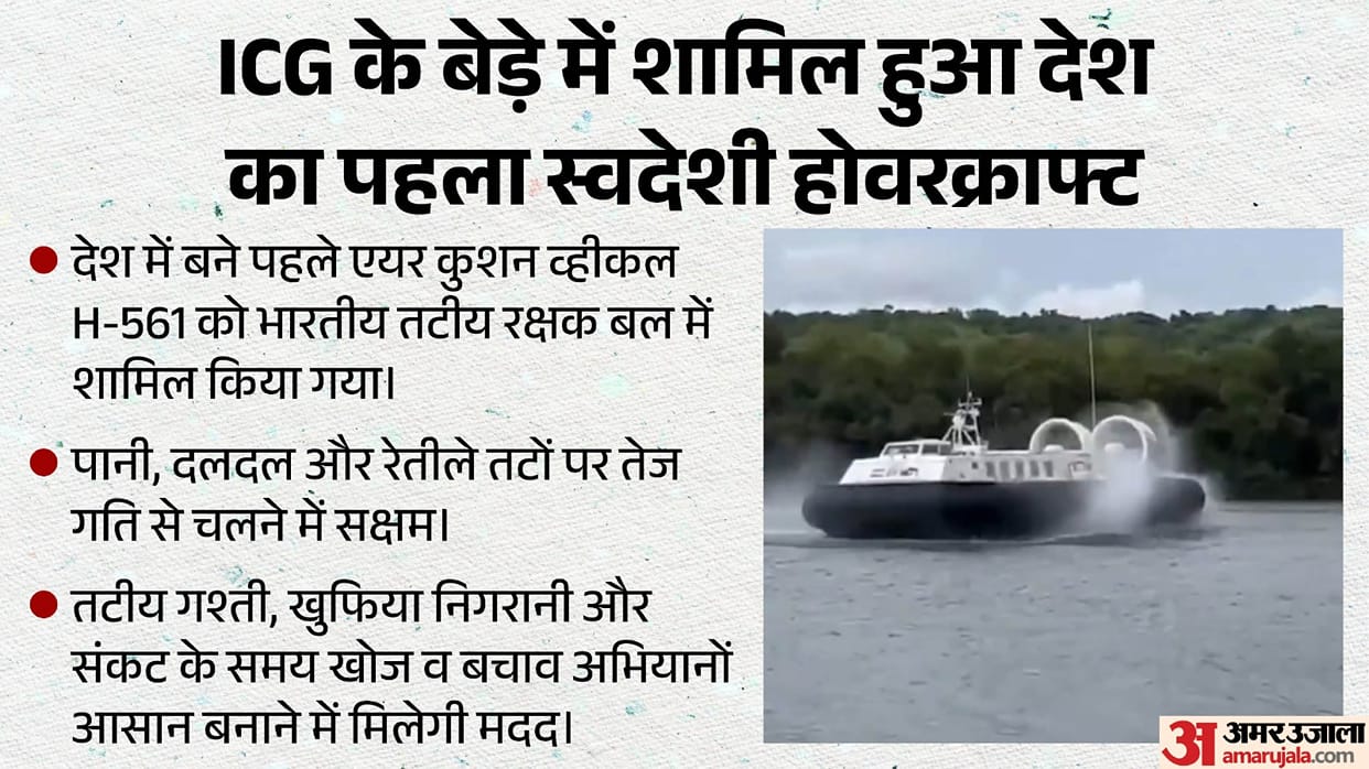 indian coast guard inducts first indigenous hovercraft h 561 at chowgule shipyard goa