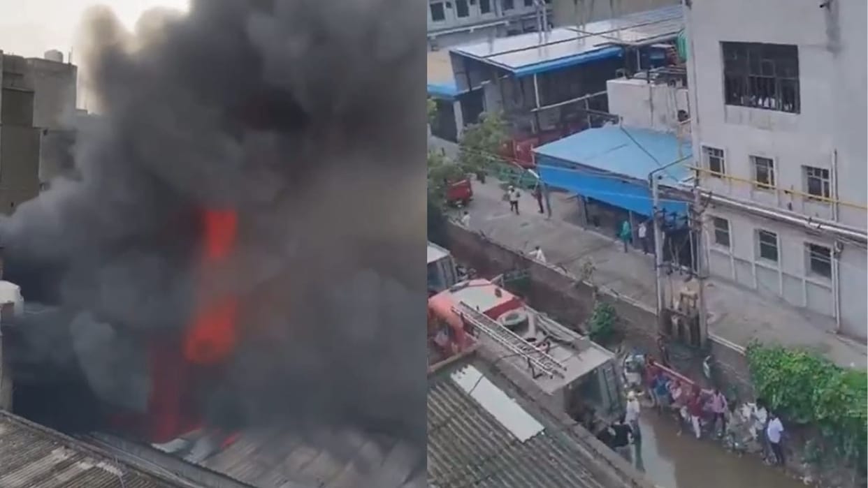 Faridabad Massive fire at company warehouse in Mevla Maharajpur