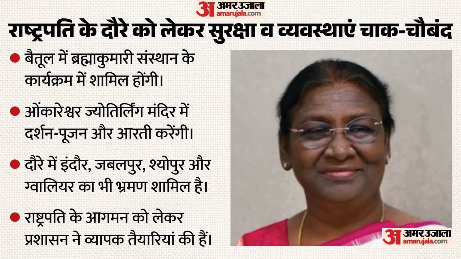 राष्ट्रपति द्रौपदी मुर्मू आज से एमपी दौरे पर।