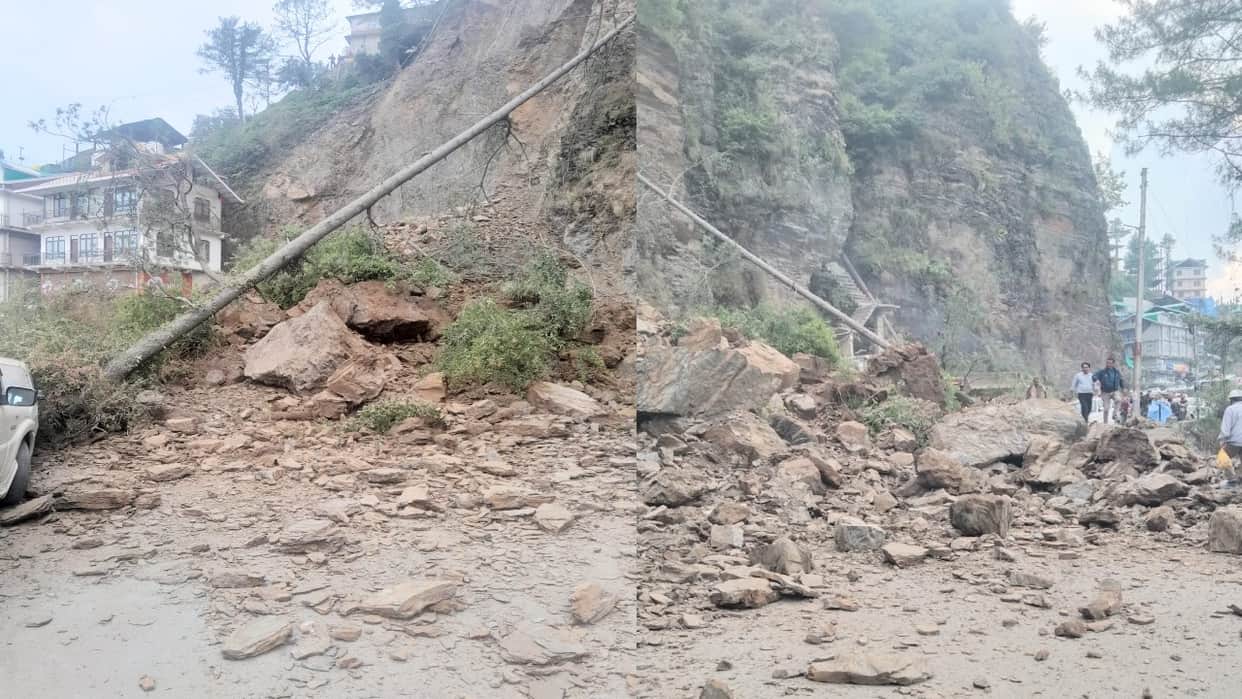 Shimla landslide: Hillside collapses on the Dhalli-Sanjauli bypass; large quantities of debris and rocks spill