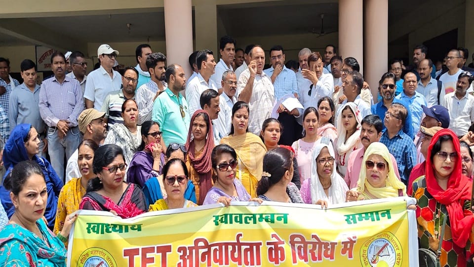 Teachers protest at DM office against TET