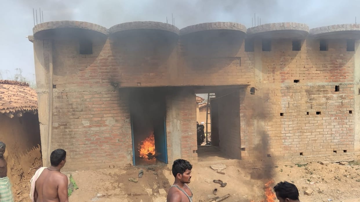 Fire breaks out at grocery store five people suffer burns in chandauli