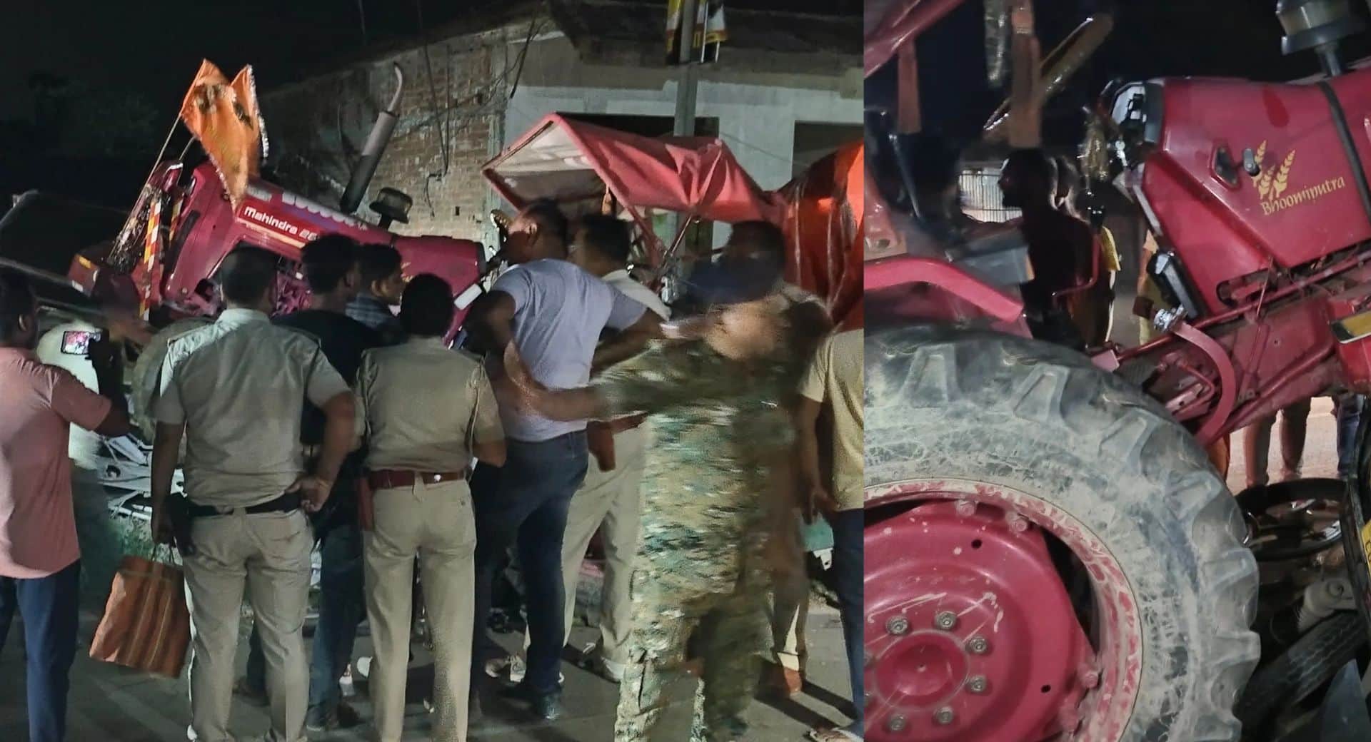 क्षतिग्रस्त ट्रैक्टर और ऑटो