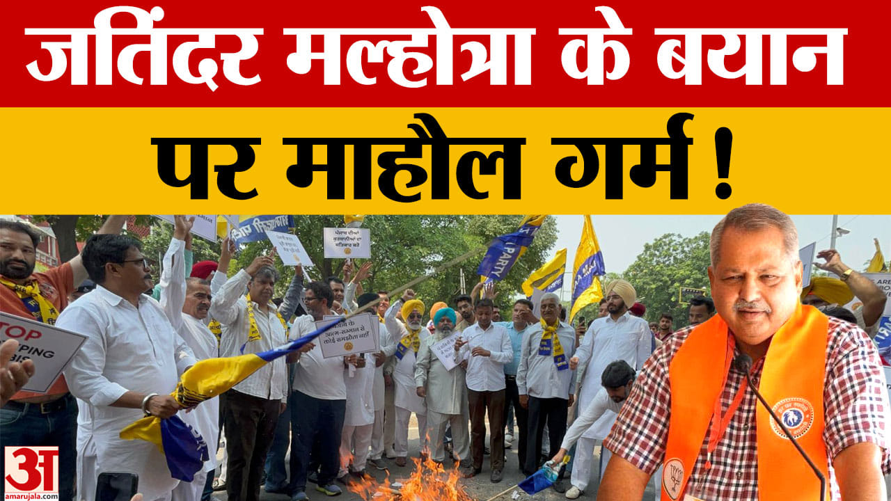 चंडीगढ़ में भाजपा अध्यक्ष की टिप्पणी पर बवाल, AAP ने कमलम के बाहर फूंका पुतला