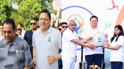 International Yoga Day CM Dhami participated in  Run for Yoga event at the Dehradun Police Lines