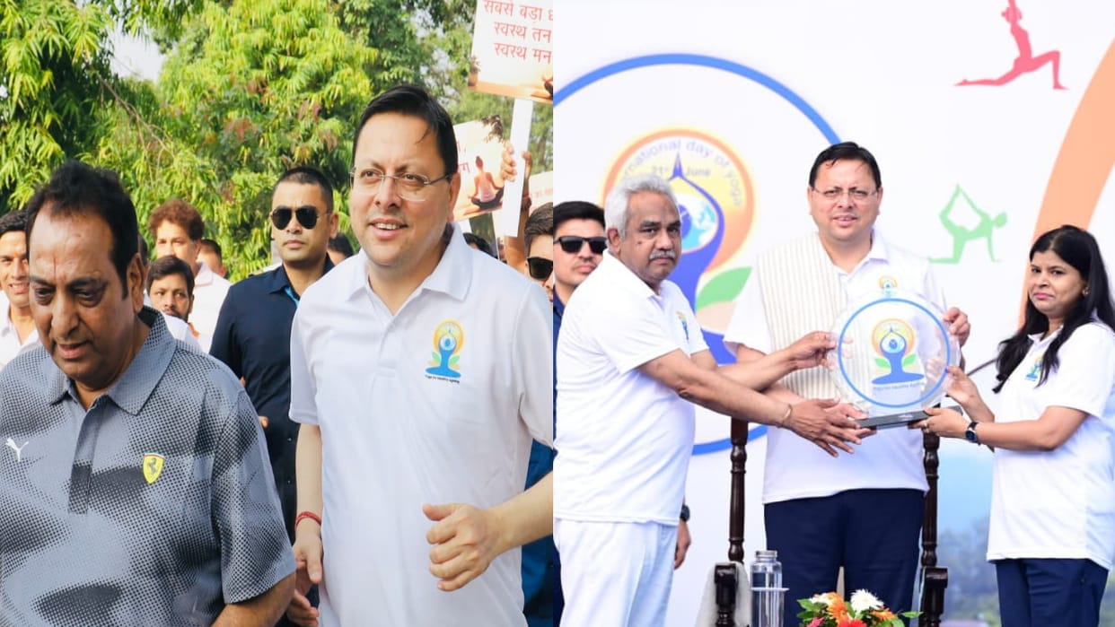International Yoga Day CM Dhami participated in  Run for Yoga event at the Dehradun Police Lines