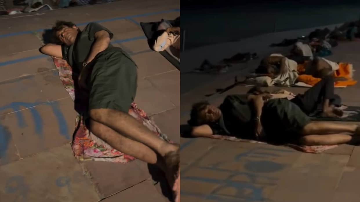 Actor comedian Sunil Grover sleeps on the road near a riverbank amidst many devotees