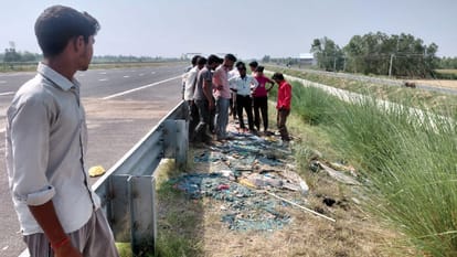 Accident in Badaun Speeding double decker bus overturns on expressway passengers injured