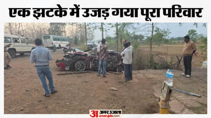 damoh jabalpur highway bus i20 car collision three family members dead puranayau road accident