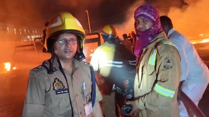 Varanasi Massive fire CNG pump 40 foot high flames spark panic videos and photos captured from 300 meters away