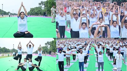 Leaders and ministers in Delhi, including LG Sandhu, performed yoga and listened to PM Modi's address.