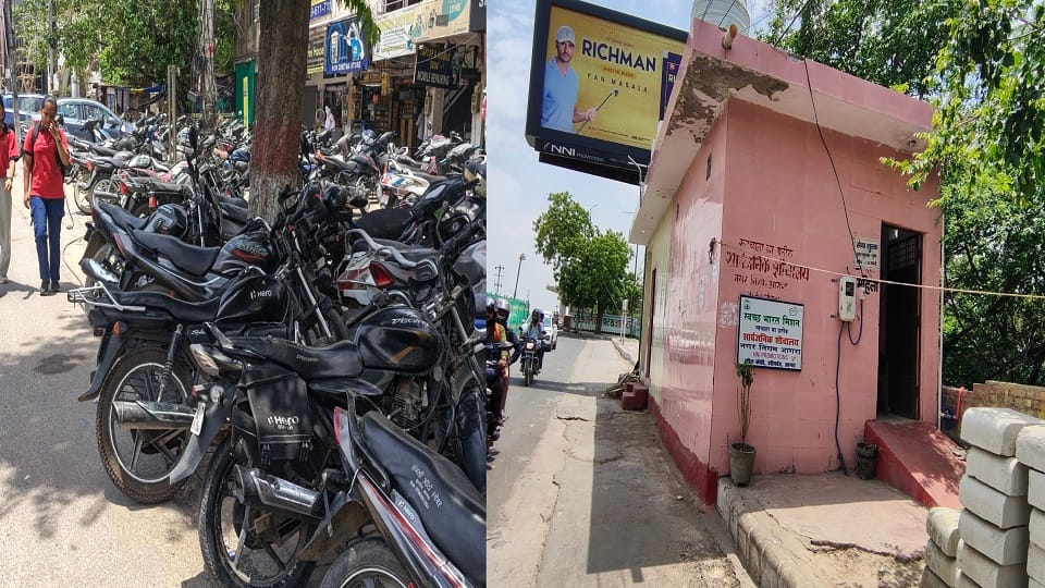 Illegal encroachment on footpath along MG Road in agra
