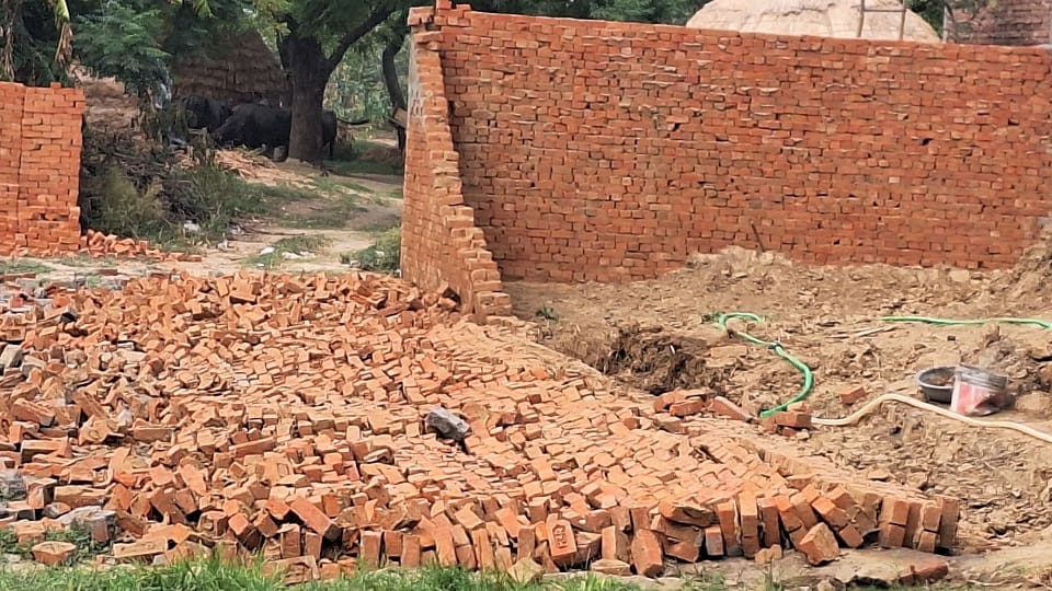 new wall collapsed due to strong winds