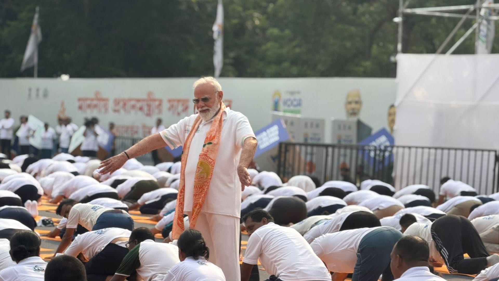 PM Modi performed yoga in Kolkata while Defence Minister did in Meghalaya images poured across country