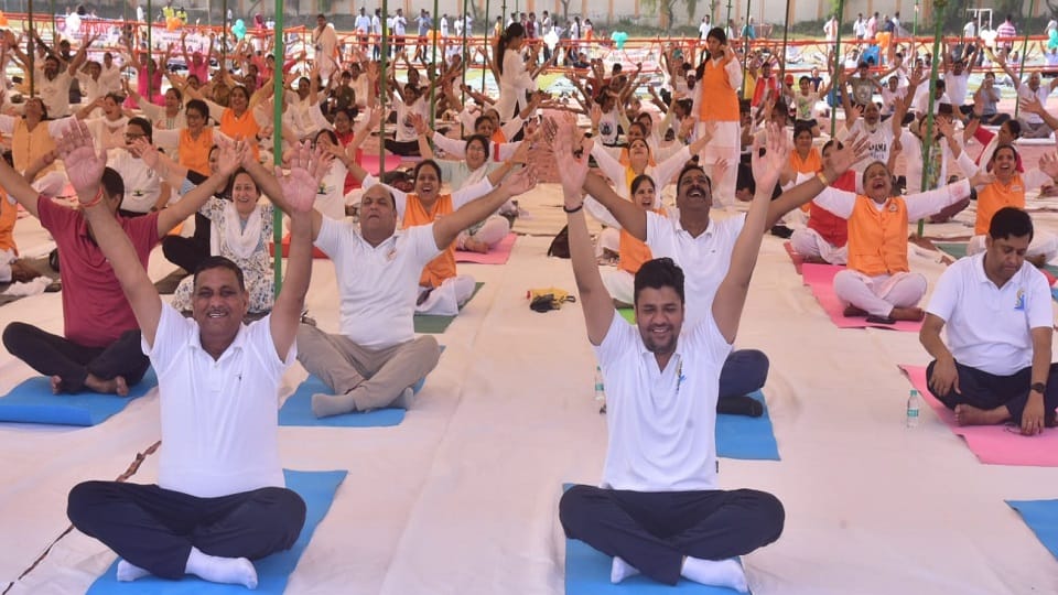 Yoga practice took place at Aligarh Stadium