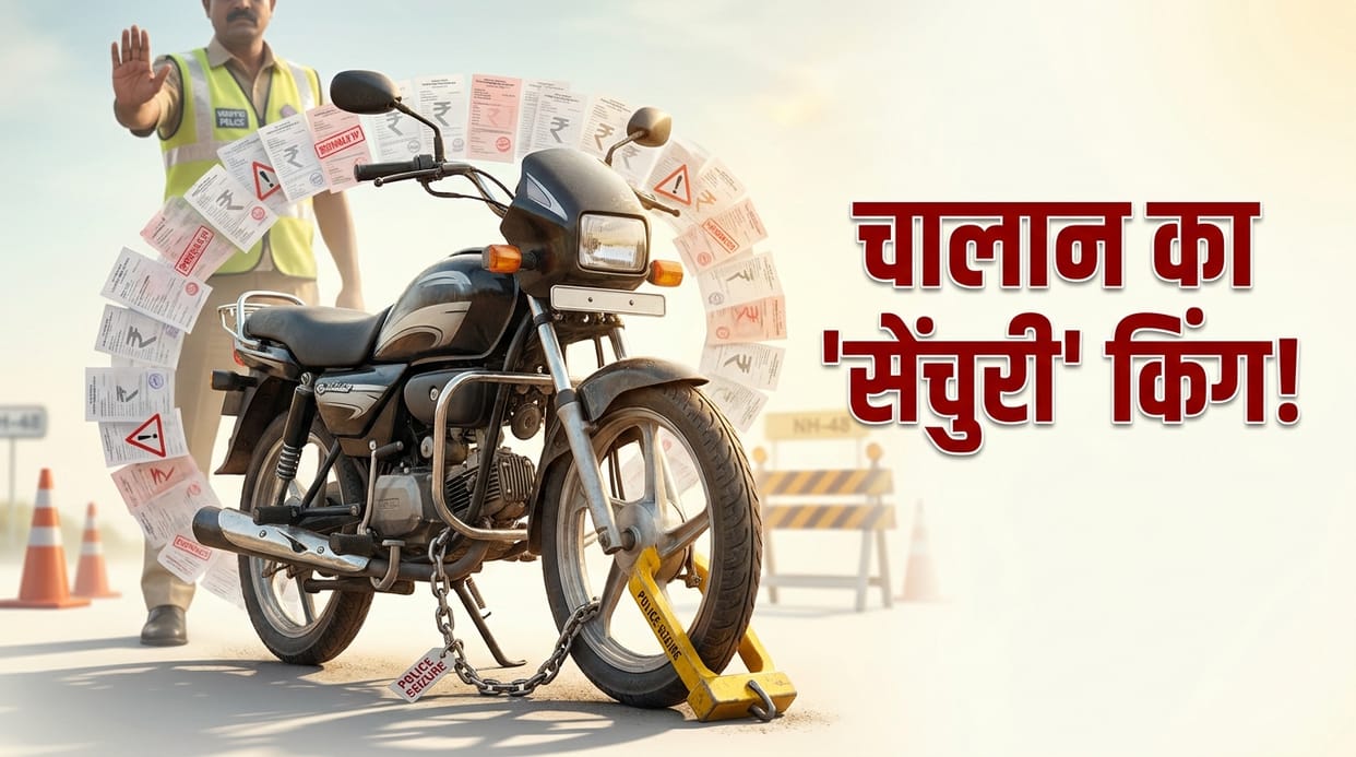 Gurugram Traffic Police Impound Motorcycle with 107 Pending Challans and Rs 2.36 Lakh Fine on NH-48