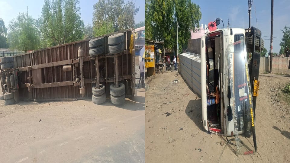 truck overturned due to imbalance