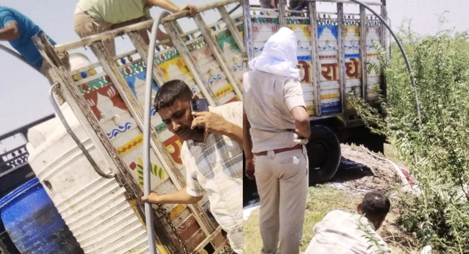 मिलावटी दूध को नष्ट करती हुई टीम