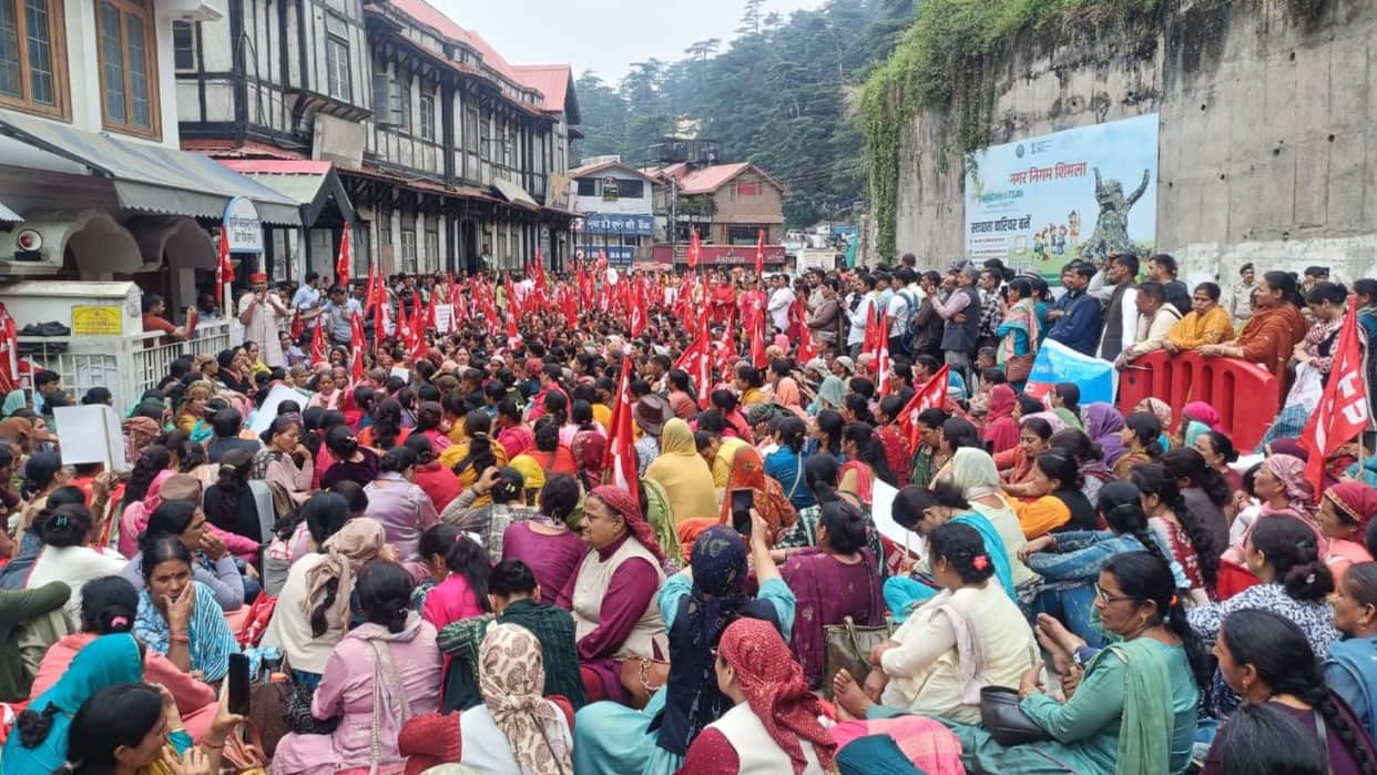 himachal mid day meal workers secretariat protest 12 month salary demand